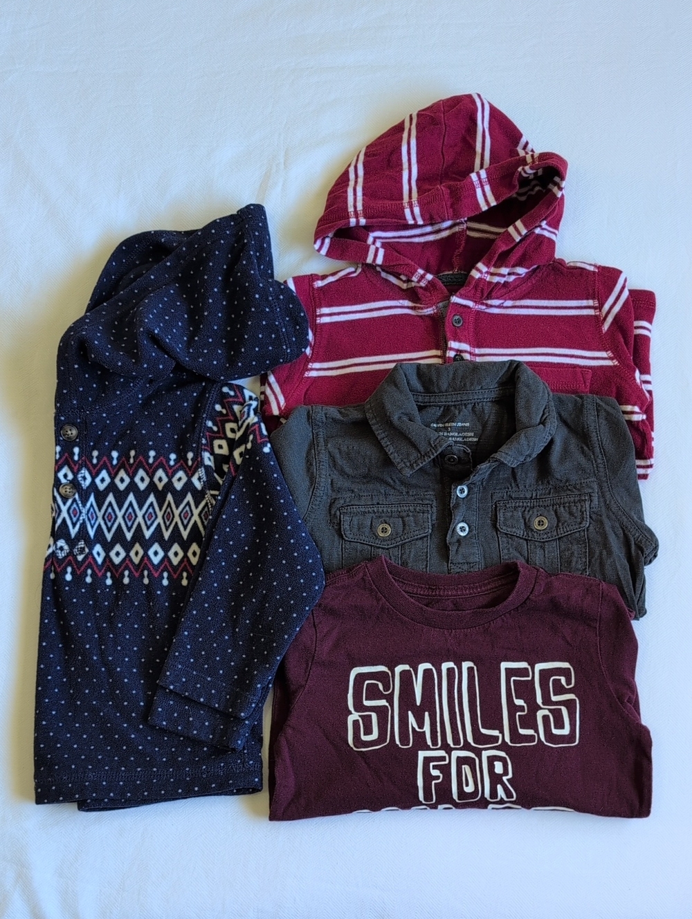 Lot of 4 Boys 3T Long Sleeve Shirts Hoodie Calvin Klein Carter's TCP VGUC